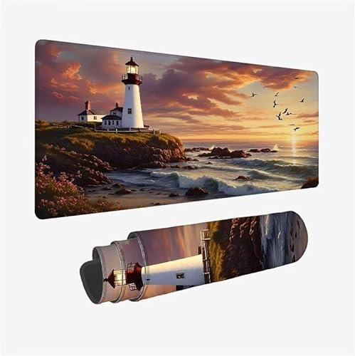 Mouse Pad Mare,Tappetino Mouse Gaming faro,Tappetino Mouse XXL Tappetino Scrivania,Impermeabile,Base Antiscivolo,Migliora Precisione e Velocità,per Decorazione del Desktop Regali 1600x800x3mm YX-319