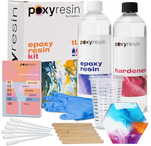 1L Epoxy Resin Kit For Beginners | Deep Pour, No Bubble, UV Resistant, 35 Minute Work Time, Clear Casting Resin With Hardener Uk | Food Safe Craft Resin Art Kit For Adults