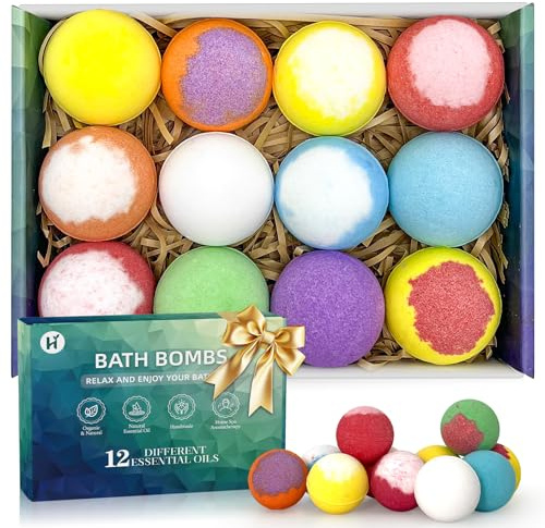 Bath Bombs Birthday Gifts for Women & Men Set, 12 Pack Handmade Natural Organic Bath Bomb with Shea Butter, Basket Set for Mothers Day Gifts for Mom, Spa Relaxing Self Care, Teacher Appreciation Gifts