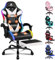 ALFORDSON Sedia da gioco da massaggio con LED, inclinazione di 150°, Sedia ergonomica con poggiapiedi, regolabile in altezza, capacità di carico 180 kg, Ecopelle, Bianco