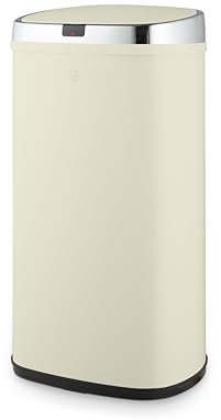 Swan SWKA4517CN Townhouse Square Sensor Bin with Hands Free Opening Using Motion Sensor Technology, Bin Liner Retainer Ring, Steel Body, Large 42L Capacity, Cream