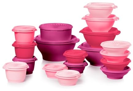 Tupperware Heritage Collection, set di 36 contenitori per alimenti in rosa vintage, lavabili in lavastoviglie e senza BPA (18 contenitori, 18 coperchi)