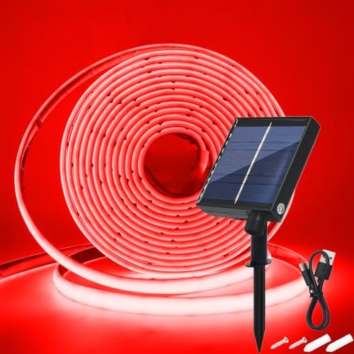 Wisada 24V Solar COB Neon Band, 8 Modi Lichtband Außen IP68 Lichterkette Selbstklebend, 320LEDs/m Superheller COB LED Stripe Cuttable LED Streifen für Terrasse, Innenhof (Rot，1m)
