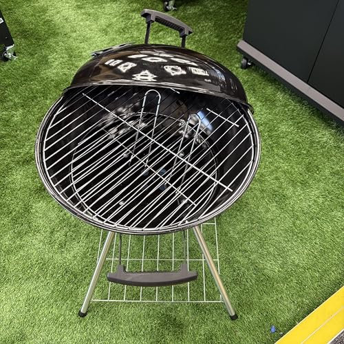 Portable Kettle Charcoal BBQ Grill, Black, 47cm Diameter, Wheeled Base with Storage Shelf