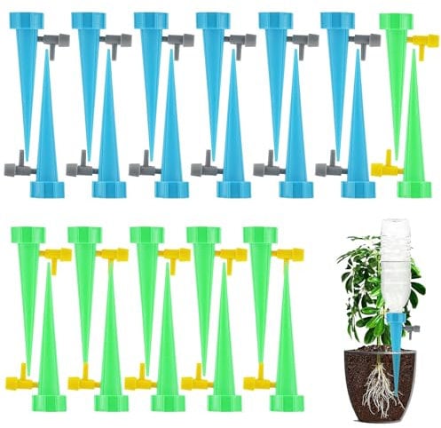 24 Pcs Self Watering System for Plants, Plant Drip Feeders with Slow Release Control Valve Switch System Adjustable Vacation Self Watering Devices for Garden Indoor Plants(blue, Green)