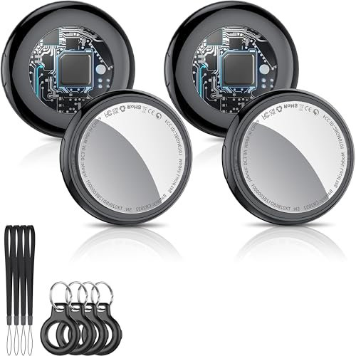 Smart Air Tracker Tag, Bluetooth Localizador de Llaves Funciona con Find My App (Solo iOS), rastreador Bluetooth y localizador de artículos con Sonido, Rastreador de Equipaje, Negro Azabache (4 Pack)
