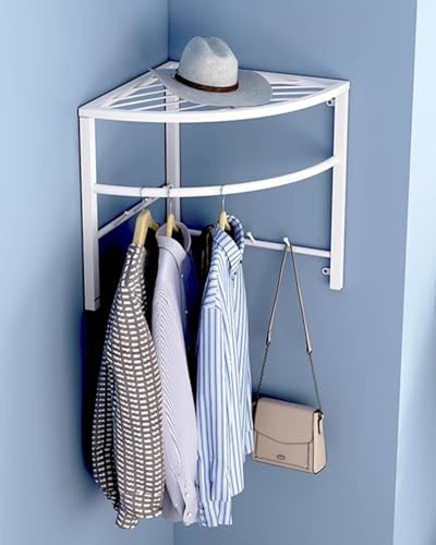 Elitix Kleiderstange Schrank Eck-Kleiderstangensystem zum Aufhängen von Kleidung, Eck-Kleiderhalter zum Aufhängen von Kleidung, Wohnzimmer-Kleiderständer mit 1 und 2 Etagen(White,B)