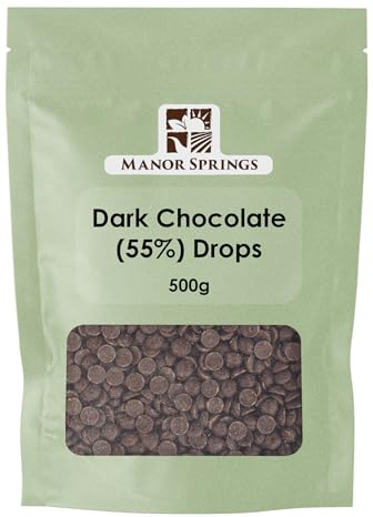 55% Dark Chocolate Drops 500g by Manor Springs for Baking, Desserts, Cookies, Cakes, Muffins, Cupcakes & Decorating