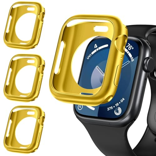 ivoler 3 Stücke Weiche TPU Schutzhülle für Apple Watch 41mm / 40mm SE (2025/2022 / 2020) Series 9 8 7 6 5 4 (Ohne Displayschutzfolie), Ultradünne Stoßfest Hülle Kratzfeste Schutz Case, Gold