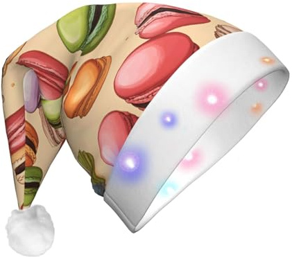 YQxwJL Hut mit Macaron-Keksgeschmack, beleuchtet, Weihnachtsmütze, Elfenhut, LED-Hüte, Erwachsene, für Damen und Herren, tolles Urlaubsgeschenk