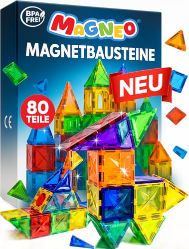 Magneo® Bloques de construcción magnéticos (80 piezas) - Bloques de construcción magnéticos para niños a partir de 3 años - Juguete magnético educativo - Juego creativo con imanes fuertes para niños y