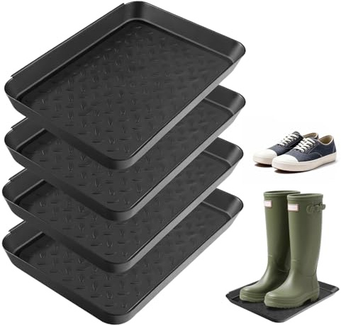4 Set Schuhabtropfschale, 35 x 27.5 x 3 cm Schuhmatte Abtropfmatte, Abtropfschale Schuhe aus Kunststoff für Regentage und Schneesaison, Geeignet als Hundefuttermatte