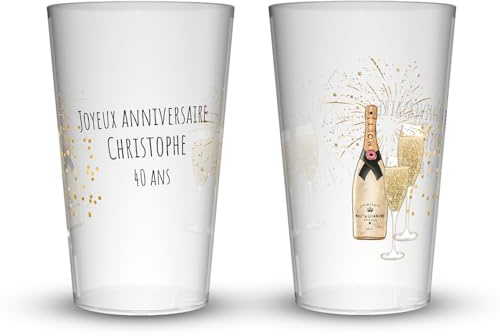 Wobz - Gobelet Personnalisé Anniversaire Cheers - Impression Quadrichromie digitale - Translucide - Fabriqué En France - Prénom Et Âge Personnalisables - 25 cl - Pack de 10, 25, 50, 100, 250 et 500