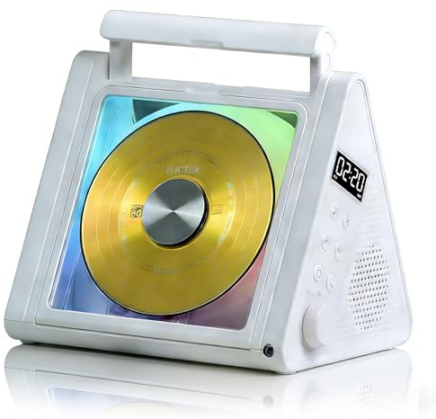Portable CD Music Playe, Portable CD Player for Home, Bluetooth CD Player, W/LED Display & RGB Lighting, 5.3 Bluetooth/Remote Control/AUX Mode, Rechargeable, for Home, Office, Living Room(White)