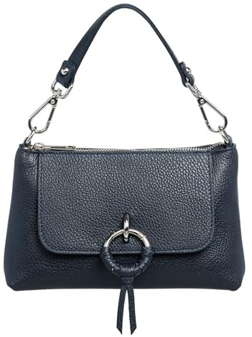 Caspar Elegante Leder Umhängetasche Damen Clutch Kleine Crossbody Bag mit Schultergurt & Kurzhenkel - PREMIUM LINE - Modell No.851 - Made in Italy, Farbe:dunkelblau