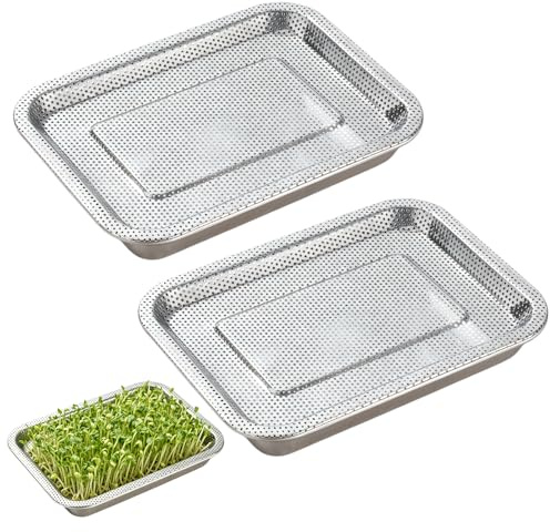BORDEAG Juego De 2 Cuencos De Cultivo De Berro De Acero Inoxidable De 27 X 20 Cm Para Brotes, Microverdes Y Hierba De Gato