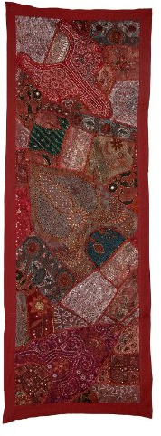 Bettwäsche Indien Direct Home Dekorative Wandbehang Wandteppich mit anmutigen Pailletten, Perlen, Spiegel, Zari & Old Sari Patchwork, 152 x 51 cm
