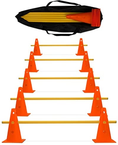 SPORTIKEL24 Cavaletti-Hürden 5er-Set – Orange/Blau – mit Tragetasche – für Agility, Reha & Kindersport – höhenverstellbar & mobil