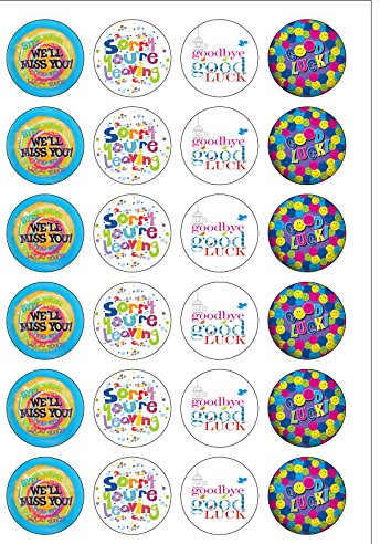 24 Precut Round Edible Wafer Paper Sorry You Are Leaving Goodbye Good Luck Toppers Decorations