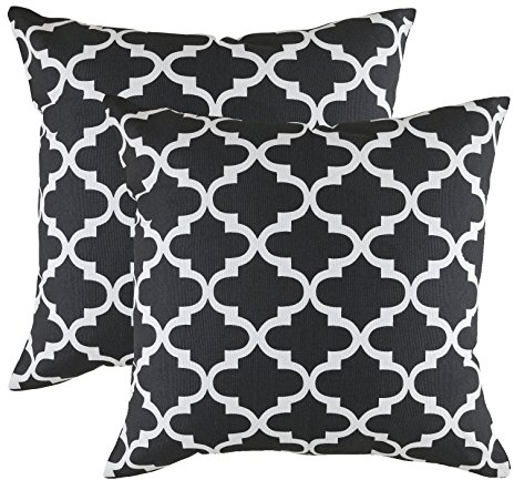 TreeWool Dekorativer Kissenbezug (50 x 50 cm, Schwarz & Weiß) Trellis Design 100% Baumwolle (2er Pack)