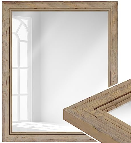WANDStyle Spiegel 47x57 cm im Vintage-Stil aus Holz, großer naturfarbener Wandspiegel, Made in Germany - H660