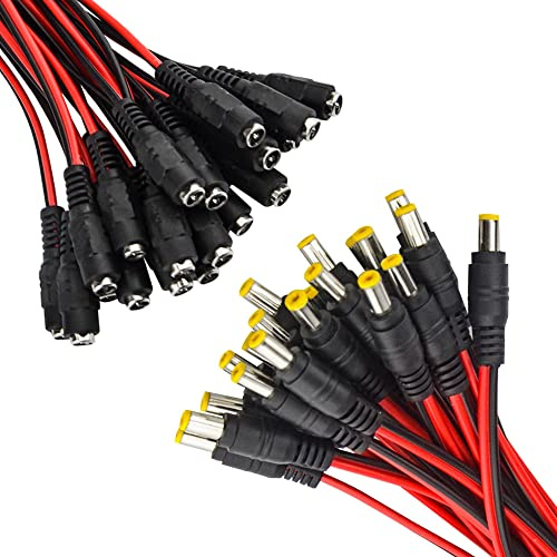 WMYCONGCONG Lot de 40 Câble d'alimentation 12 V 5 A CC avec connecteur mâle femelle pour caméra de sécurité CCTV, connecteur adaptateur secteur 5,5 mm x 2,1 mm