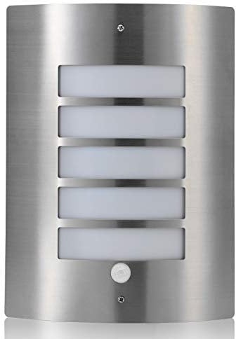 Auraglow Energy Saving Motion Activated PIR Sensor Outdoor Security Wall Light - Stainless Steel - Cool White