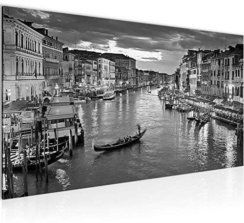 Runa Art Wandbild Venedig Italien 1 Teilig 100 x 40 cm Modern Bild auf Vlies Leinwand Canal Wohnzimmer Schlafzimmer Schwarz Weiss 604312c