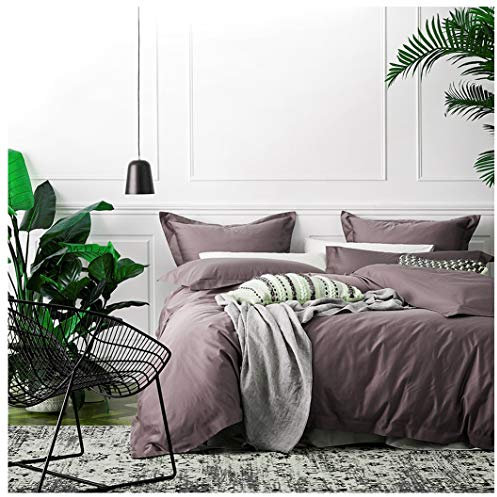Bettwäscheset aus ägyptischer Baumwolle, hohe Fadenzahl, langstapelig, Satin-Gewebe, seidig weich, atmungsaktiv, Pima-Qualität (Queen, Twilight Mauve)