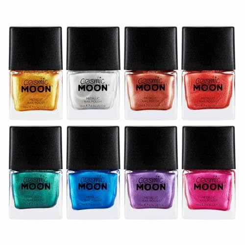 Metallic Nail Polish by Cosmic Moon - Set of 8 - Highly pigmented Nail Varnish - 10ml