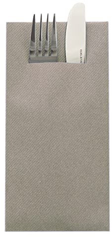 Sovie HOME Besteckserviette in BEIGE GREY aus Linclass Airlaid, 40 x 40cm, 1/8 Falz, 12 Stück, elegante Airlaid-Servietten mit integrierter Tasche für Besteck