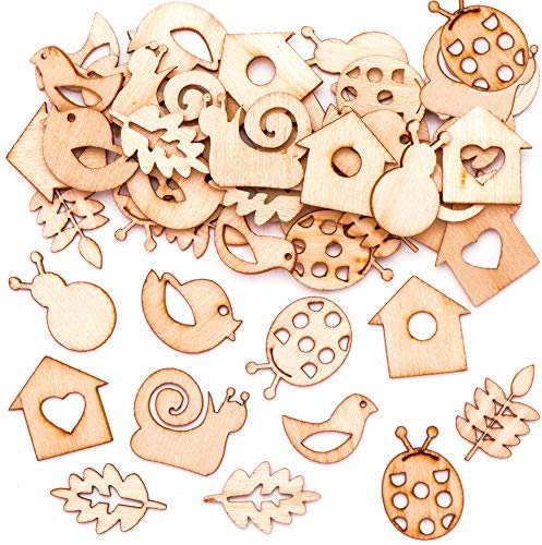 Baker Ross Garten Mini Holzformen (45 Stück) – Bastelidee zu Ostern für Kinder zum Zusammensetzen und Dekorieren