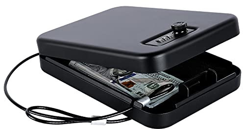 Dalmbox Portable Gun Safe for Pistols with Combination Lock Handgun Lock Box for Nightstand, Travel, Home, Car, Truck (9.4X 6.4 X 1.8)