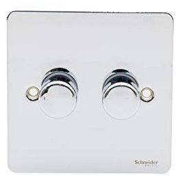 Schneider Electric Ultimate Flat Plate - Double 2 Way Dimmer Light Switch, Main & Low Voltage, 250 W/VA, GU6222CPC, Polished Chrome