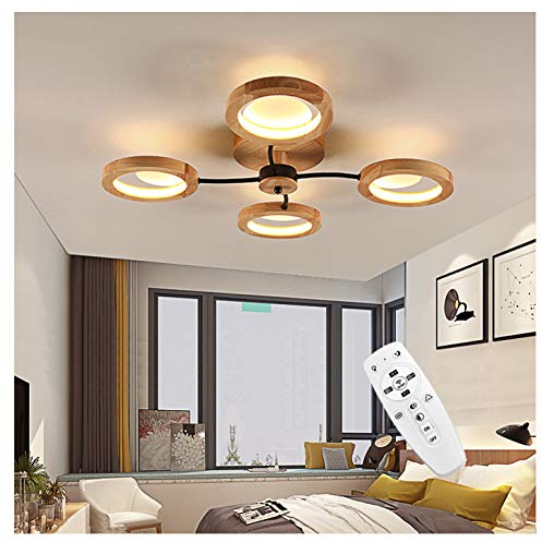 Azanaz Massivholz Deckenleuchte mit Fernbedienung | Dimmbare LED Lampe mit 4 Runden Lichtringen & Farbtemperatur-Wechsel (3000K-6500K) | Moderne Deckenlampe für Wohnzimmer, Schlafzimmer (Φ74 x H12cm)