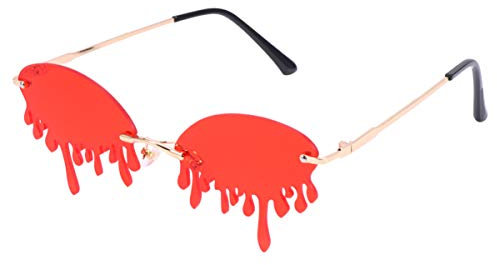 VALICLUD Fashion Sunglasses Rimless Teardrop Shaped Sunglasses Tear Dripping for Women Red