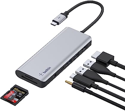 Belkin USB-C Hub, 7-in-1 MultiPort Docking Station for MacBook & Windows - 85W USB-C Power Delivery 3.0, 4K HDMI 1.4, 2x USB-A 3.0, SD 3.0, Micro SD 3.0, & 3.5mm Audio Jack