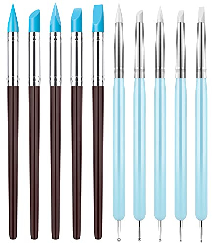Clatoon 10 Stück Silikon-Ton-Modellierwerkzeug, Modellierwerkzeug und Keramikhandwerk für DIY Handwerk, Silikonpinsel, Skulptur-Töpferei, Nagelkunst