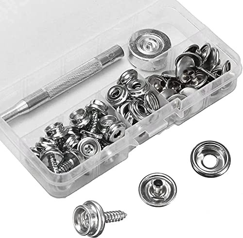 kajkey 62 Sätze Druckknöpfe Set, Canvas Snaps Fastener, Metallknöpfe, Planenschrauben, Leinwand Druckknopf Schraube Edelstahl mit 2 Fixierwerkzeug für Planen, Schiffe, Möbel, Segeltuch, Autozelte…