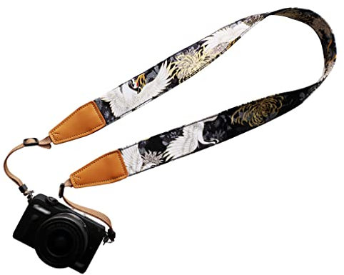 VERSAINSECT Nal Design Sangle réglable personnalisée pour appareil photo numérique et reflex numérique Canon, Nikon, Sony, Olympus, etc., Chrysanthème et grue en noir, taille unique