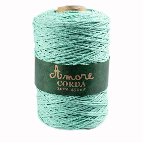 Corda 2mm Cotone (Verde Acqua), Filo per Macramè, Cordino per Borse a Uncinetto e Fai da te, Filato per Uncinetto e Ferri Made in Italy, BORGO DE’ PAZZI FIRENZE