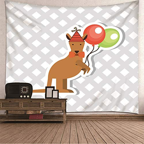 Banemi Korridor Teppich, Känguru und Ballon Grau Braun Rot Grün Polyester Wandbehang Jungs 150X130cm