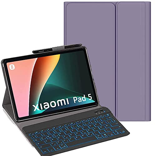 YHFZR Tastatur Hülle für Xiaomi Mi Pad 5/5 Pro 11 Zoll, [Deutsches QWERTZ] Ultraslim Hülle mit 7 Farben Beleuchtung Kabellose Tastatur mit Schützhülle für Xiaomi Mi Pad 5/5 Pro 11 Zoll (Violett)