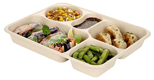 Restaurantware Pulp Tek 43 Ounce To Go Containers 100 Sustainable Carry Out Containers - Lids Sold Separately 5 Compartments Bagasse Take Out Plates Made From Sugarcane Fibers Microwavable