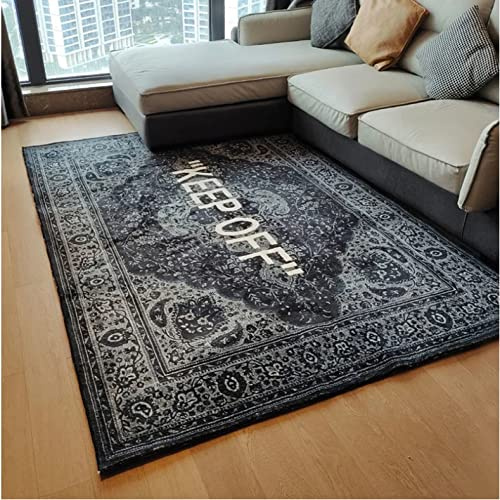 XIANGSOPY Keep Off Grauer Teppich Bedruckter Bodenteppich Wohnzimmerteppich Schlafzimmer Nachttisch Erkerfenster Teppich 160X230Cm