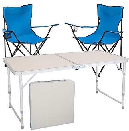 Table et Chaises de Camping Outvita Pliable Aluminium Portable, 120 x 60 x 70 CM, Bleu
