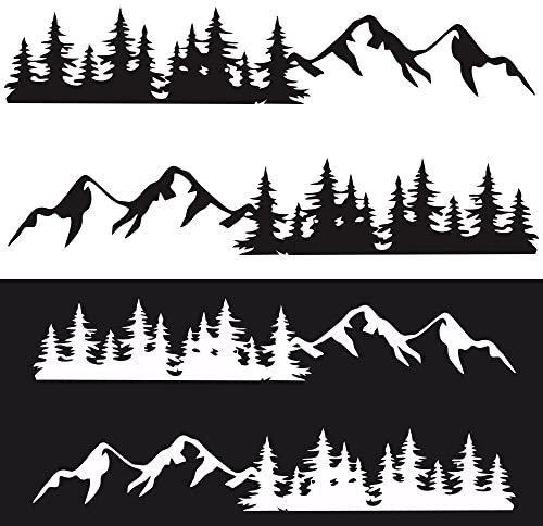 Baceyong Mountain Autoaufkleber, Schwarz/Weiß, PVC, Natur, Minimalistisch, Berg- und Baum-Motiv, Autoaufkleber