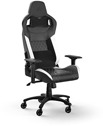 Corsair T1 RACE Gaming Chair (2023) – Racing-Inspired Design – Comfortable Leatherette Exterior – Steel Construction – 4D Armrests – Black/White