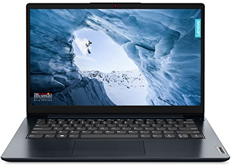 Lenovo IdeaPad 1 Ordinateur portable 1,6 kg, écran FHD 14, processeur Intel Celeron N4120, carte graphique intégrée, RAM 4 Go, eMMC 128 Go, WiFi 6, Windows 11, Bleu Abyss