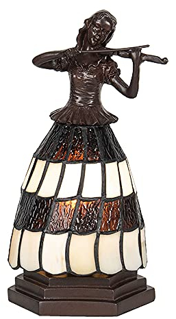 HAES DECO - Tiffany Tischlampe Frau 15x15x27 cm Braun Weiß Glas Tiffany Schreibtischlampe Tiffany Lampen Buntglas